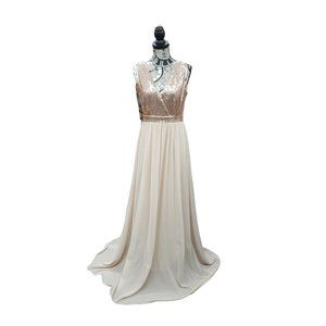 Lulus Women's size Medium Champagne Sequin Sleeveless Elegant Formal Gown